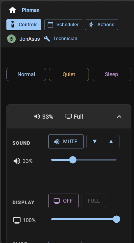 Operator Mode controls for presets, sound, and display on a phone