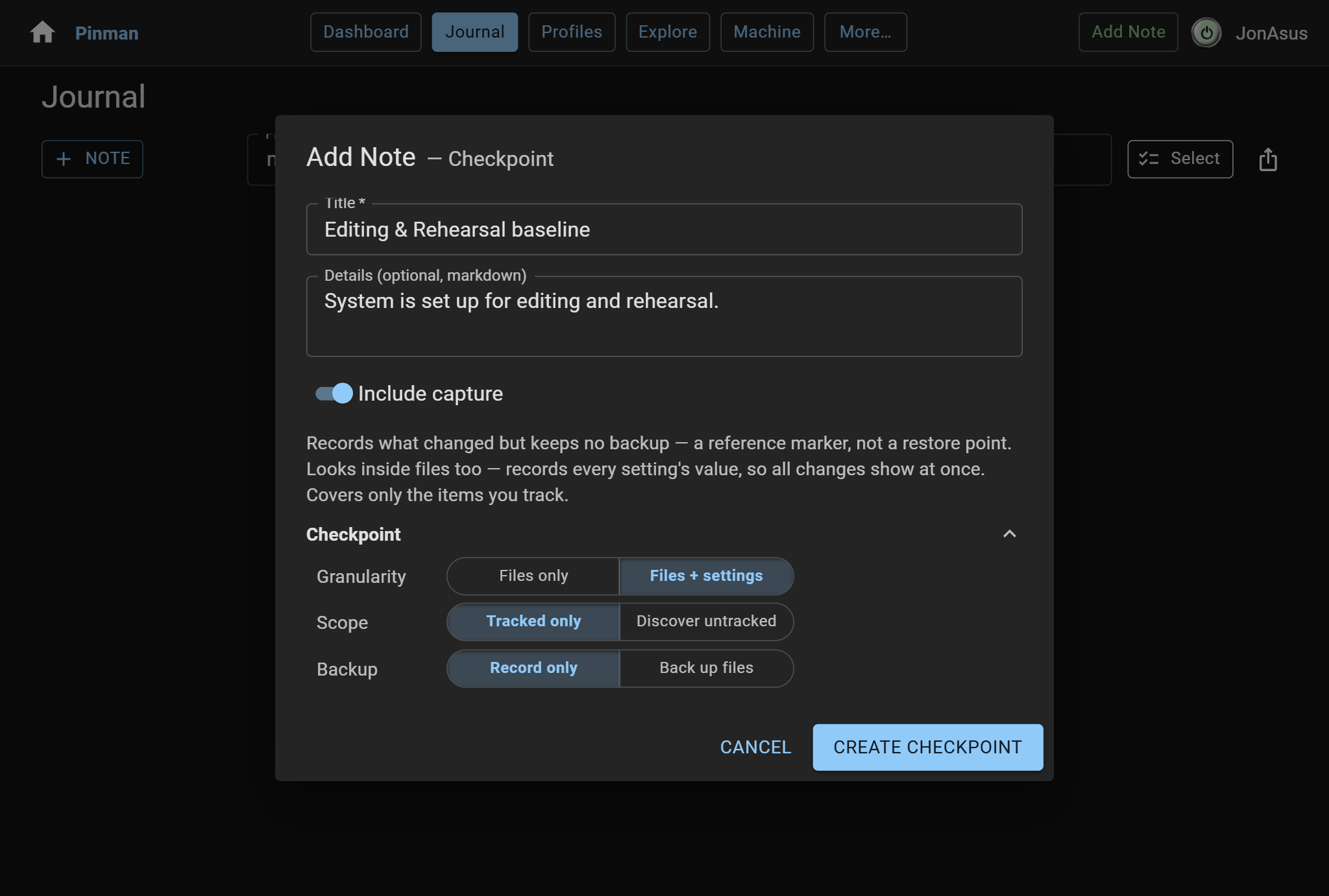 Add note with first Capture