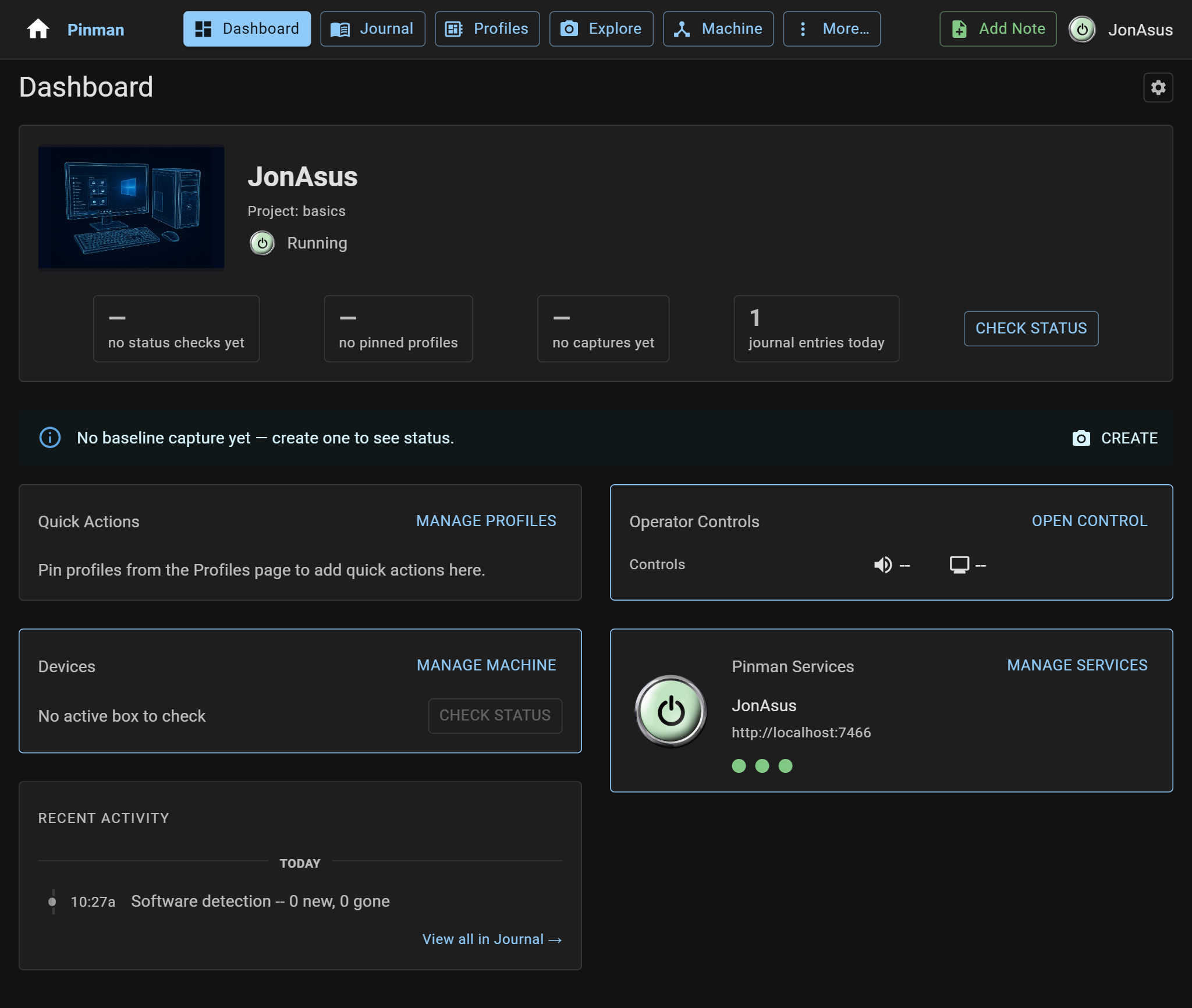 Dashboard for a new project