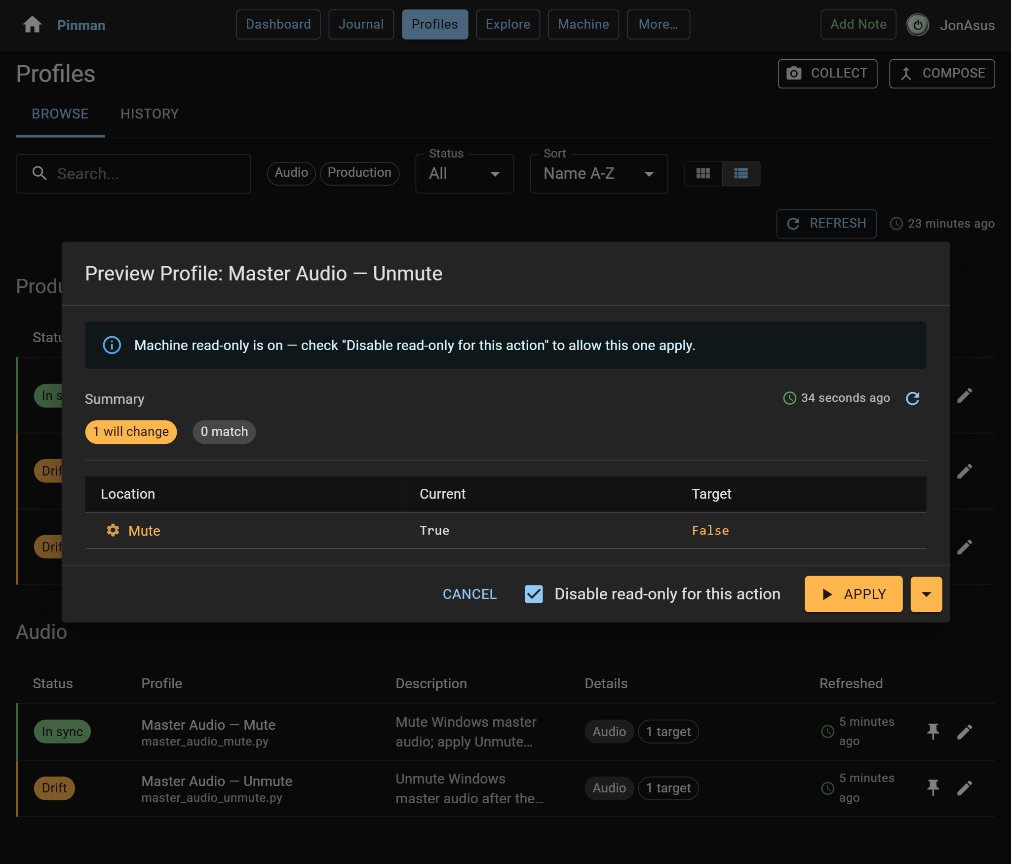 Previewing the Master Audio — Unmute Profile