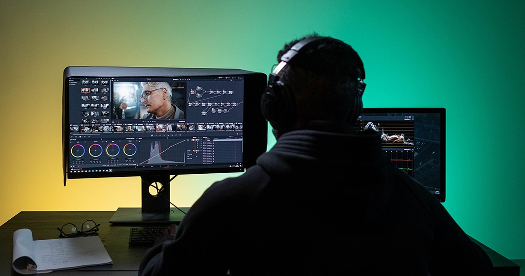 A video-editing workstation set up for producing training
videos